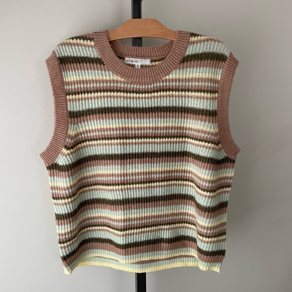 Cleo Knit Sweater Vest Striped Pullover Boho Academia Preppy Prep Size XL